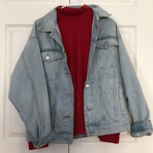 oversized red mock neck long-sleeve